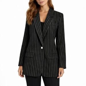 Madewell Wool Blend Oversized Blazer Jacket in Pinstripe Black Size 8
